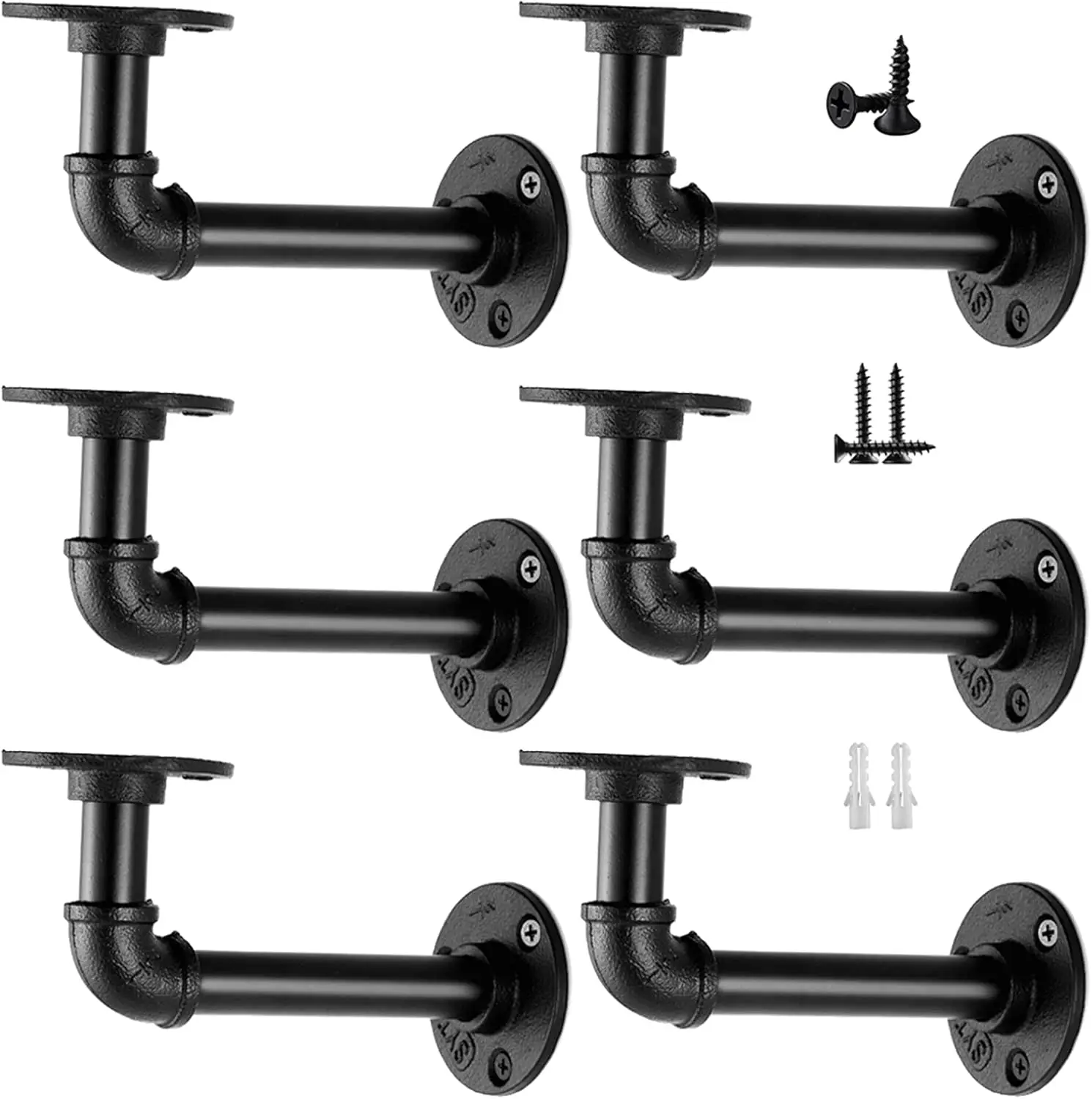 

Industrial Pipe Shelf Brackets for 8 10 12 14 inches Board, Iron L Pipe Floating Shelves, Heavy Duty Metal Shelving Brackets - 6