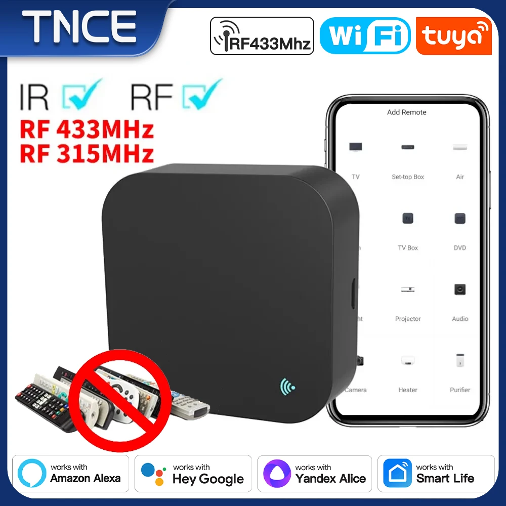 TNCE Tuya IR RF Remote Control WIFI,Universal Infrared Controller for Air Conditioner,Smart Life APP,work with Alexa Google Home