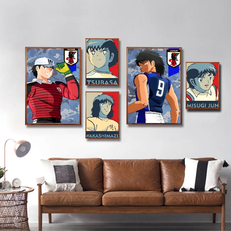 Japanese Anime Eanime Captain Tsubasa Poster Self-adhesive Art Waterproof Paper Sticker Coffee House Bar Room Wall Decor