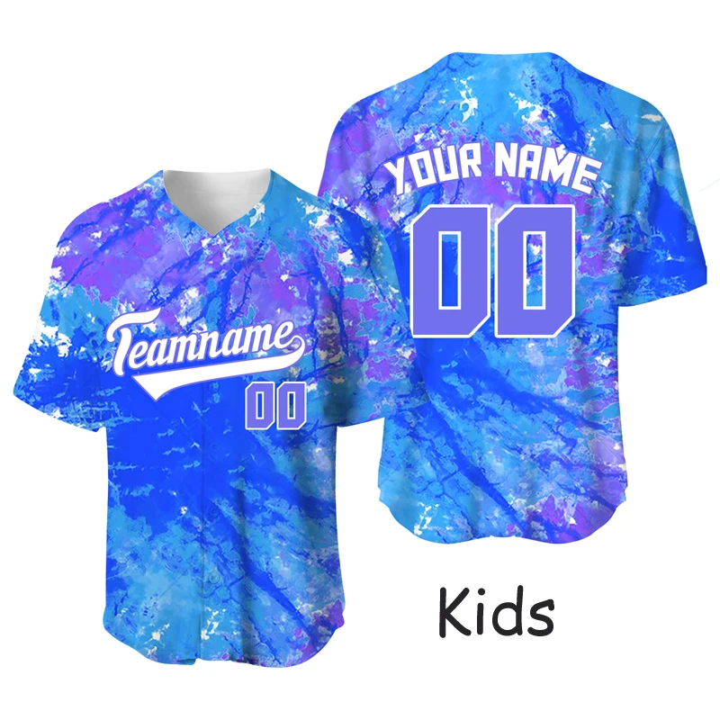 Custom Baseball T-Shirts Kids Tie Dye Jersey Quick Dry Sportswear Team Game Shirt Exercise Training Baseball Uniform Sublimation