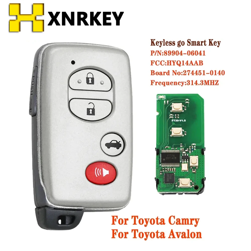 

XNRKEY For Toyota Avalon Camry 2006-2010 FCC:HYQ14AAB 271451-0140 89904-06041 Smart Proximity Key Remote Key 4 Buttons