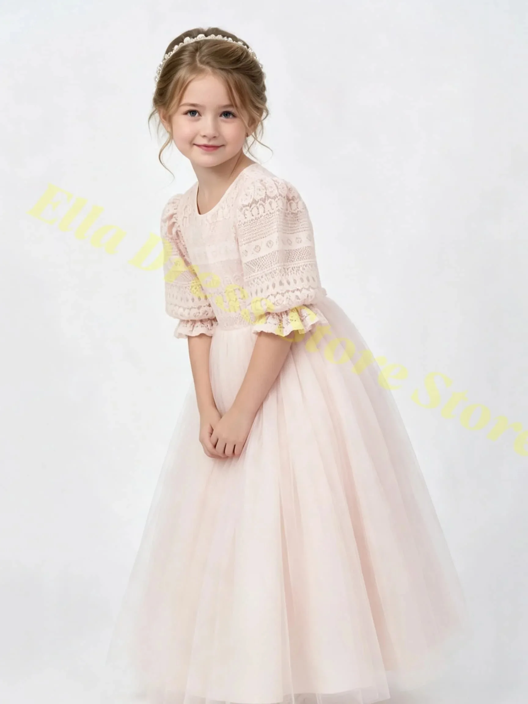 Großhandel Maßgeschneiderte Hochwertige Elegante Blumenmädchenkleider aus Spitze mit Tüll für Hochzeit, Ball, Rüschen, Blumenmuster, Kleider für Kleinkinder Geburtstagsfeiern – Detail 1