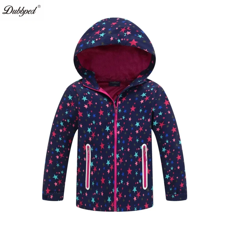 Dubbped Kids Waterproof Rain Jackets Lightweight Raincoats Fleece & Knitted Lining Hooded fleece Raincoats Windbreakers for Kids