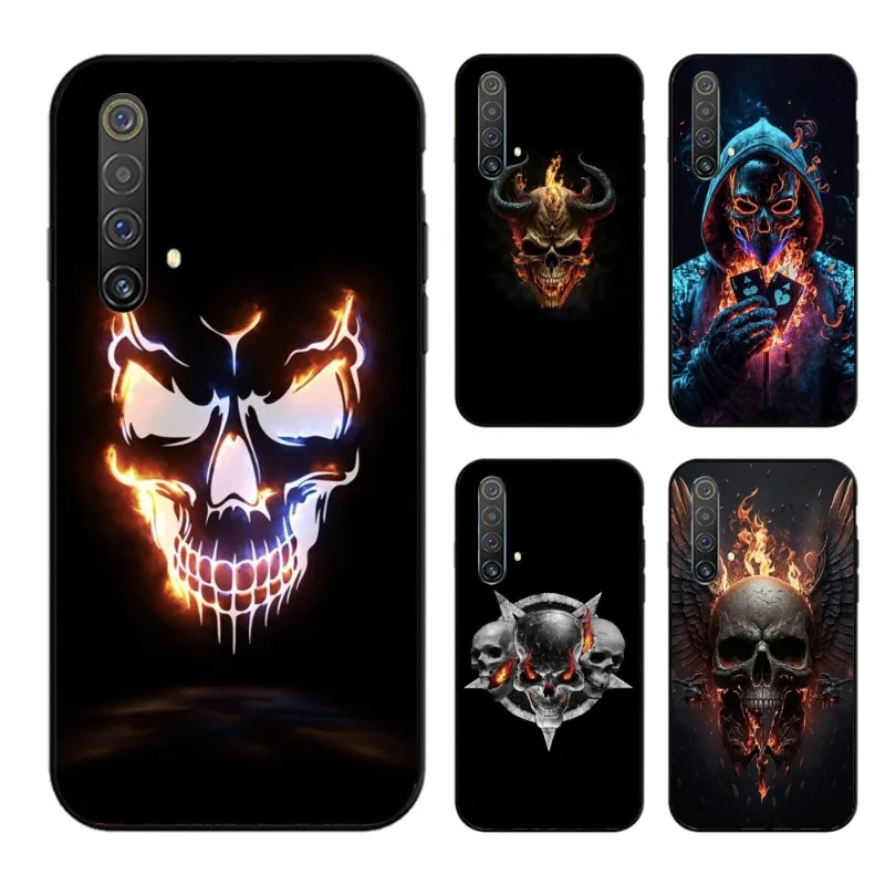 Fire Skull Head Smart Phone Case for OPPO Find X5 X3 X2 A93 Reno 8 7 Pro A74 A72 A53 Black Soft Phone Cover Funda