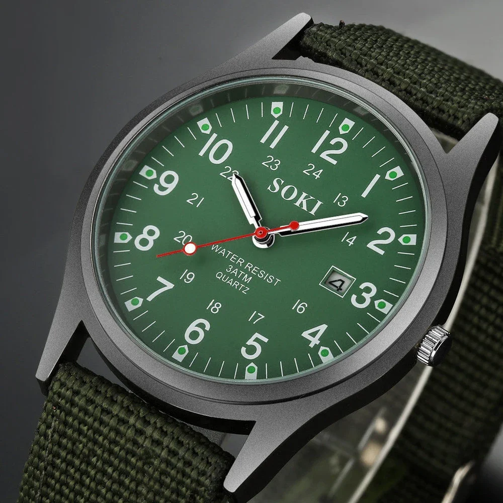 Fashion Mens Military Watches Calendar Luminous Dial Sport Army Green Men Quartz Watch Nylon Strap Retro Clock Relogio Masculino