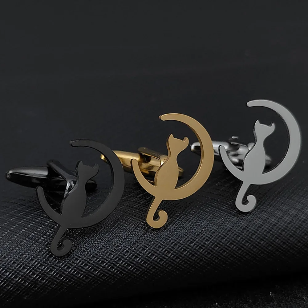 fashion Cat Moon Cufflinks for Men Stainless Steel Jewelry Gentleman Casual Style Formal Shirt Clothing Accessories party gifts