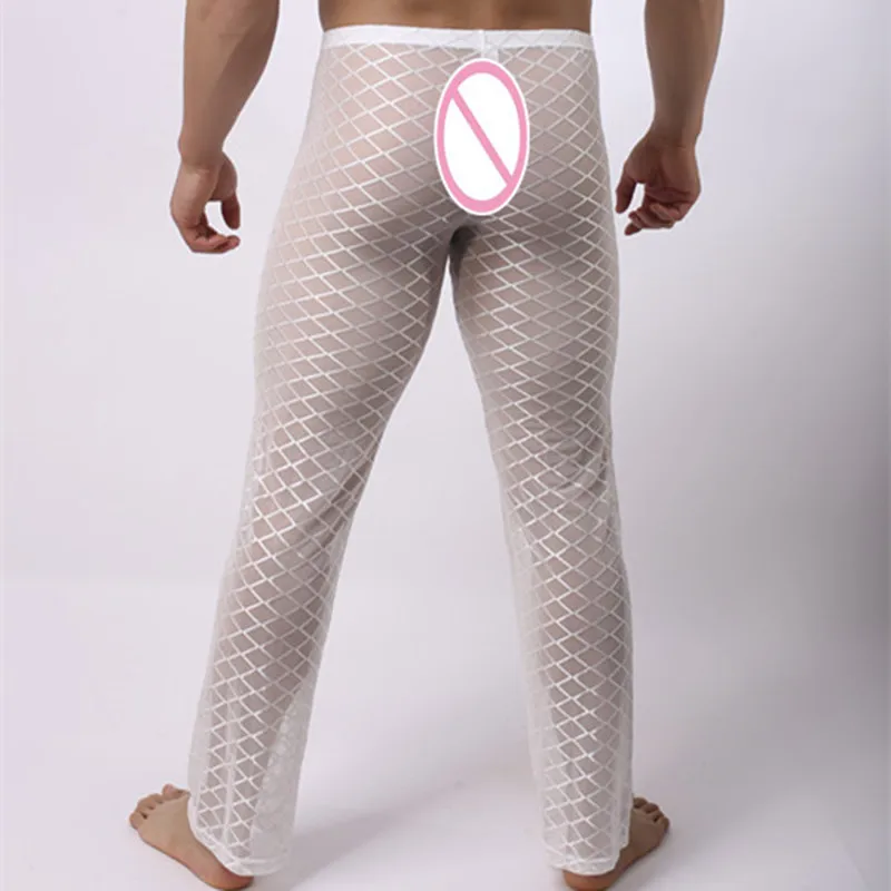 Plaid Pyjama Hosen Männer Grid Fishnet Herren Pj Bottoms Durchsichtig Lounge Unterwäsche Lustige Sheer Lange Schlaf Pyjamas Sexy Nachtwäsche