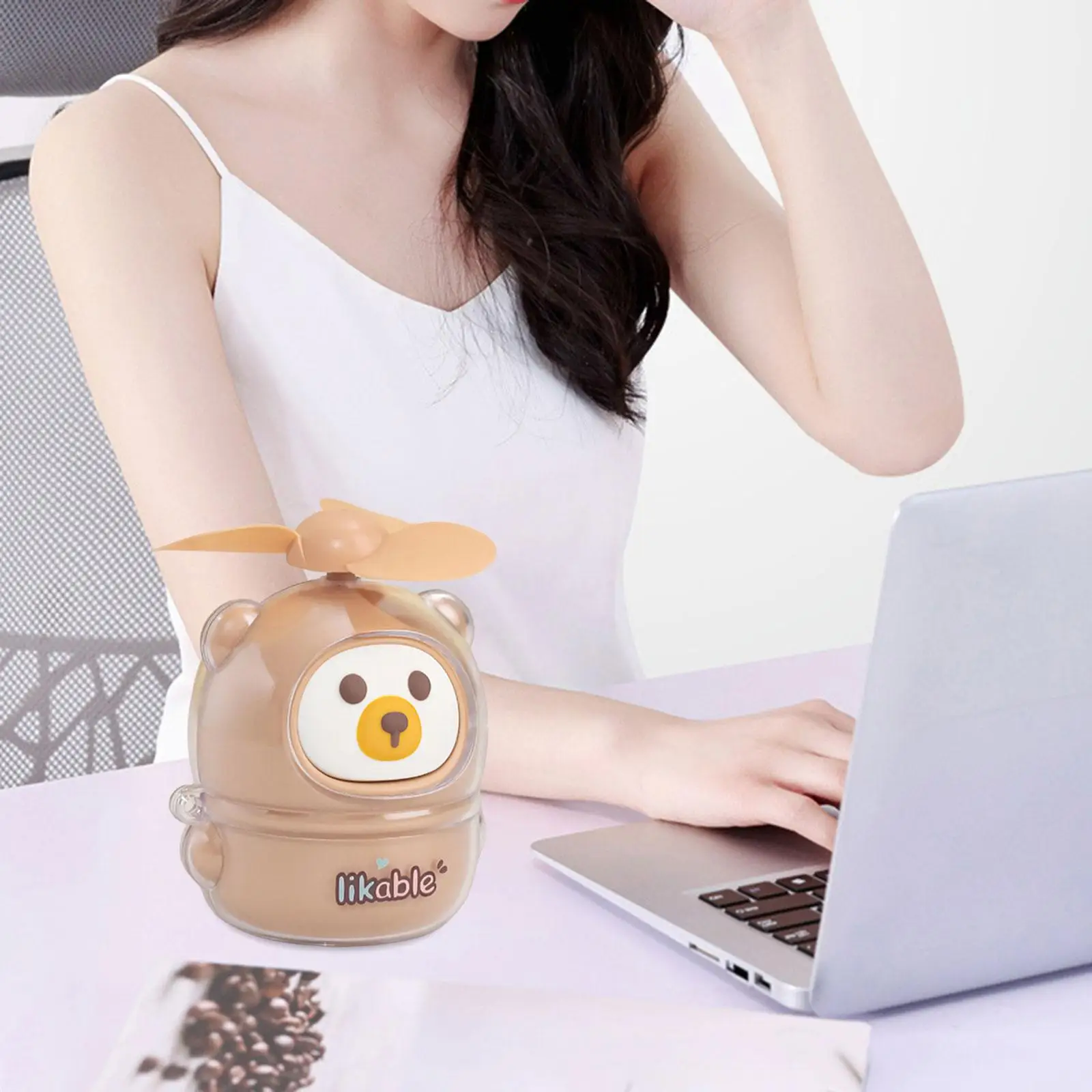 Ventilador Personal de refrigeración, Ventilador ligero recargable de dibujos animados para viajes, senderismo, Camping, dormitorio, escritorio