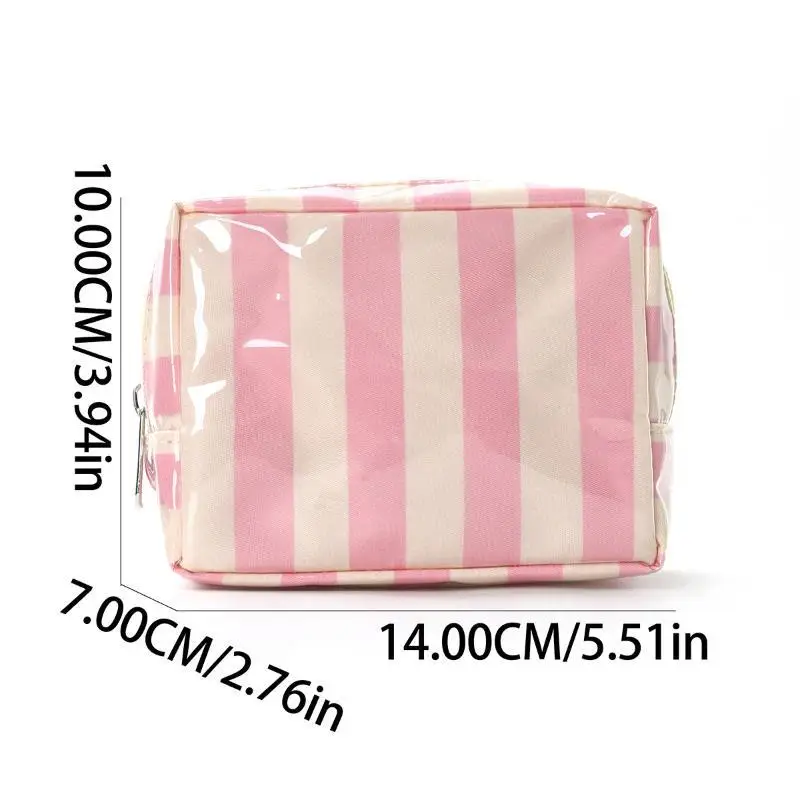 Mini PVC Gestreifte Kosmetiktasche Make-up-Tasche Wasserdichte Reise-Toilettentasche Make-up-Pinsel-Etui – Detail 5