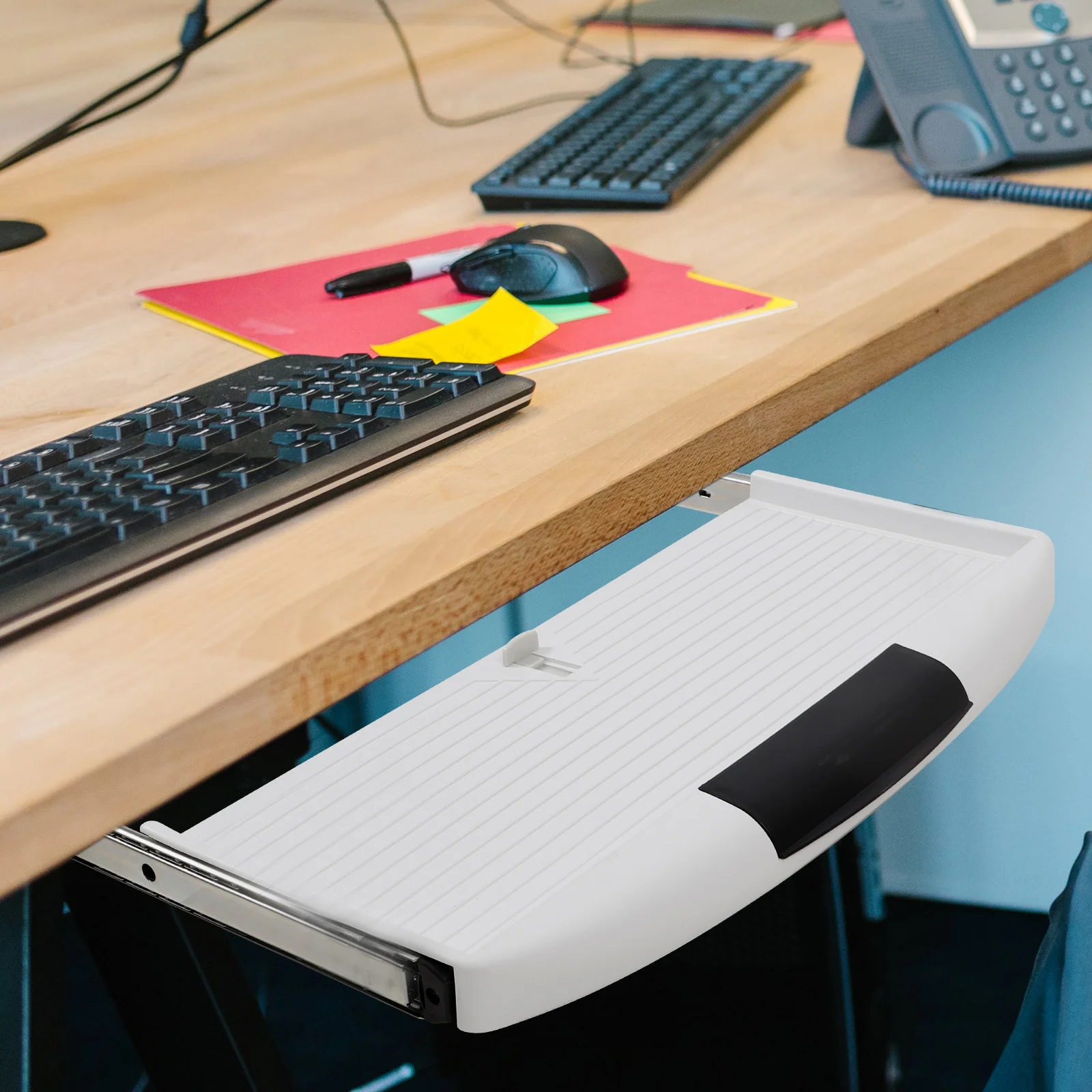 

Office Keyboard Tray Under Desk Plastic Slide Out Pull Out Keyboard Drawer Ergonomic Typing Platform Under Table Drawer