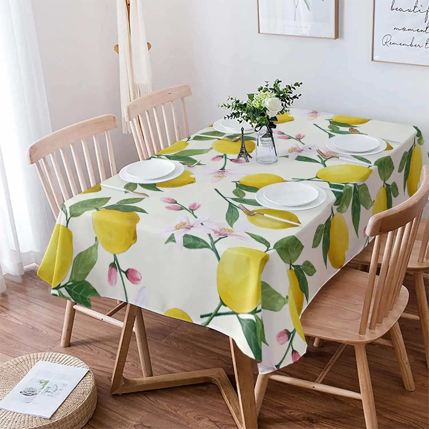 1pc Modern Lemon Print Tablecloth Yellow Green Fruit Pattern Table Cover For Dining Kitchen Party Decorative Dustproof Rectangu
