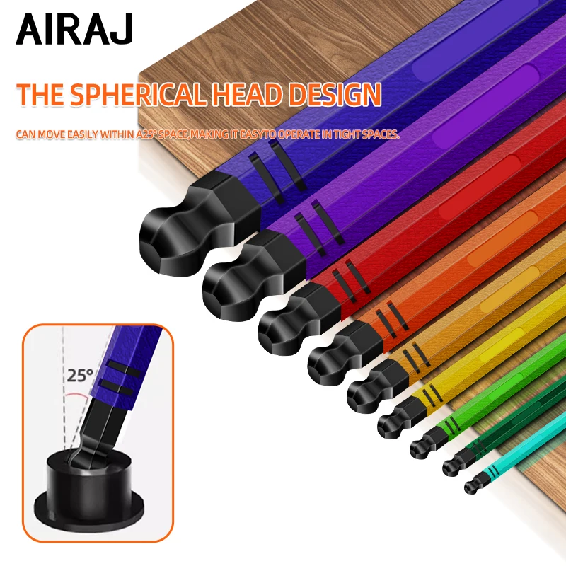 AIRAJ CRV كروم الفاناديوم الصلب سداسية وجع مجموعة الذراع الطويلة الكرة رئيس متعدد الألوان الترميز المحمولة صندوق تخزين الصف الصناعي