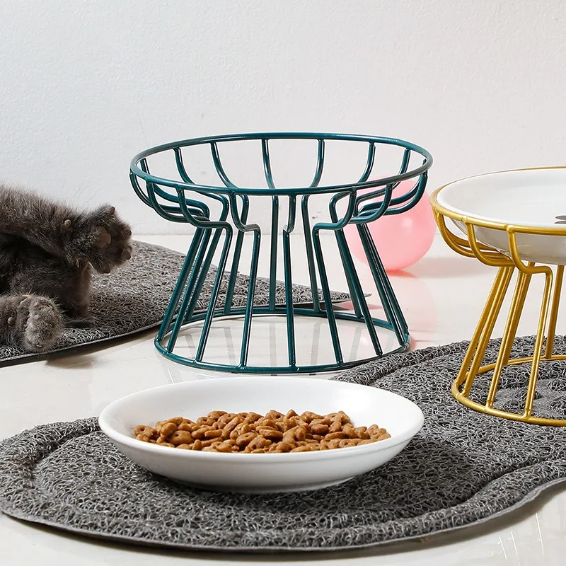 Pet ceramic bowl Nordic cat bowl high ceramic snack can plate anti-cervical spondylosis anti-overturning cat food basin