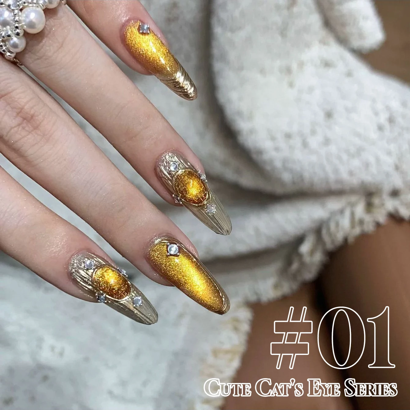 12ML2025 가을 & 겨울 신상품 애완동물 테마 캣 아이 젤 폴리시 체리 루비 새틴 포슬린 화이트 글라스 비드 크리스탈 브라이트닝 네일