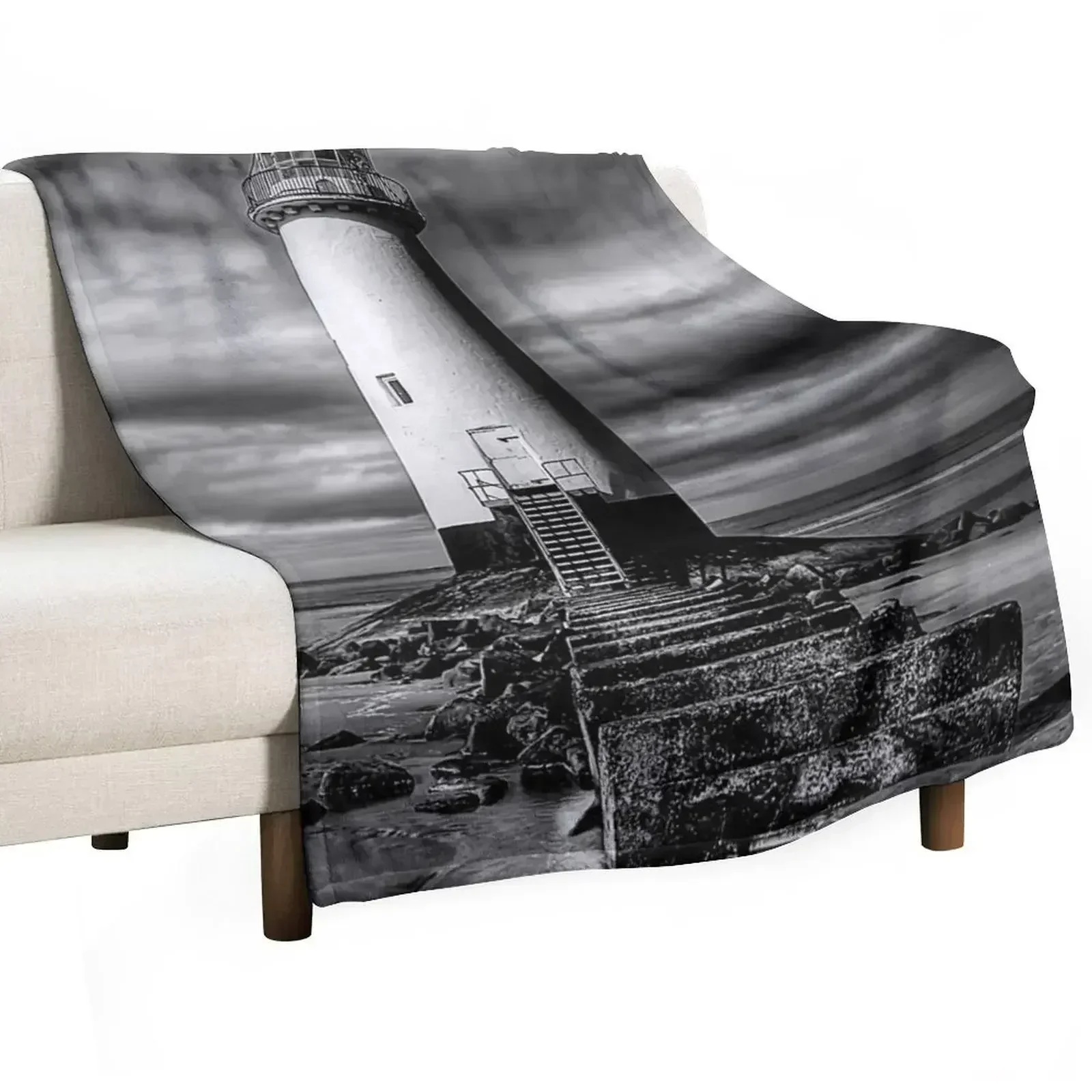 Talacre Lighthouse Point of Ayre Wales Throw Blanket Softest warm winter Soft Plush Plaid Hairy Blankets