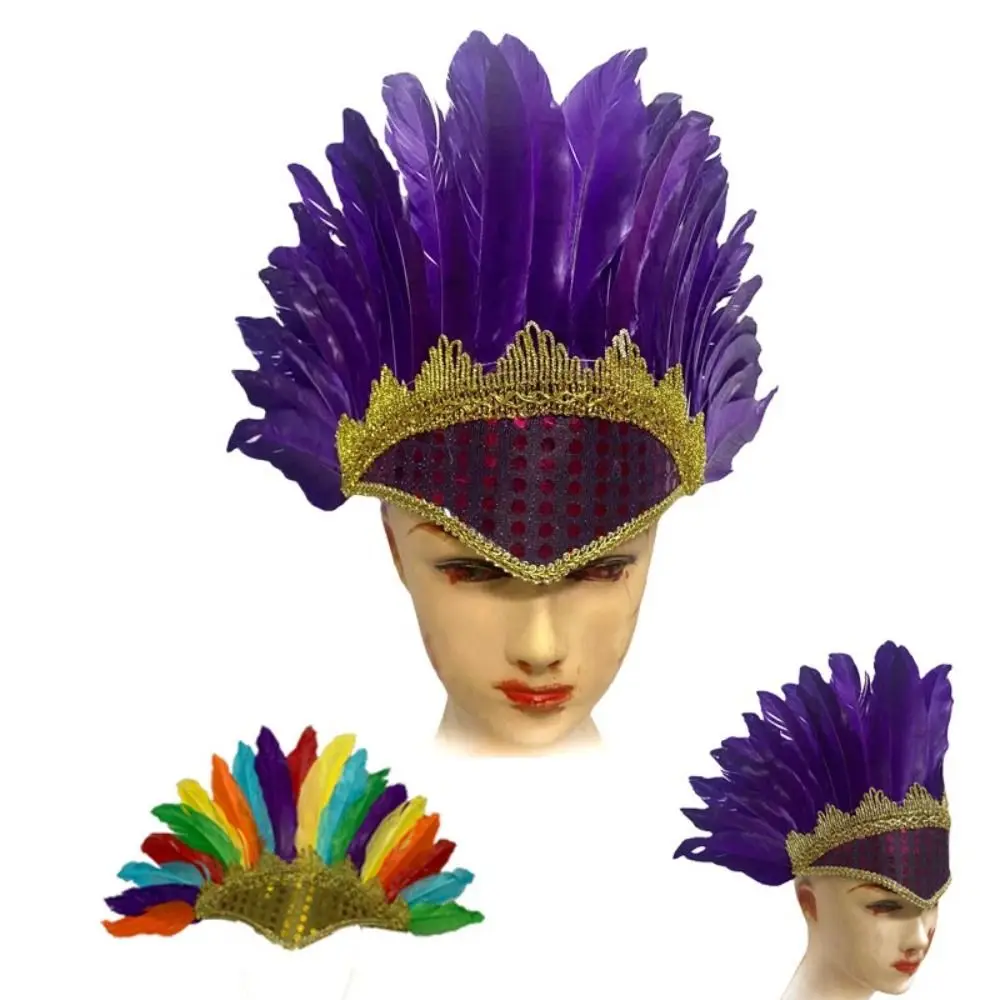 Fashion Adjustable Feather Headdress Head-mounted Hair Band Chief Headdress Retro Vintage Carnival Costume Headwear Adult