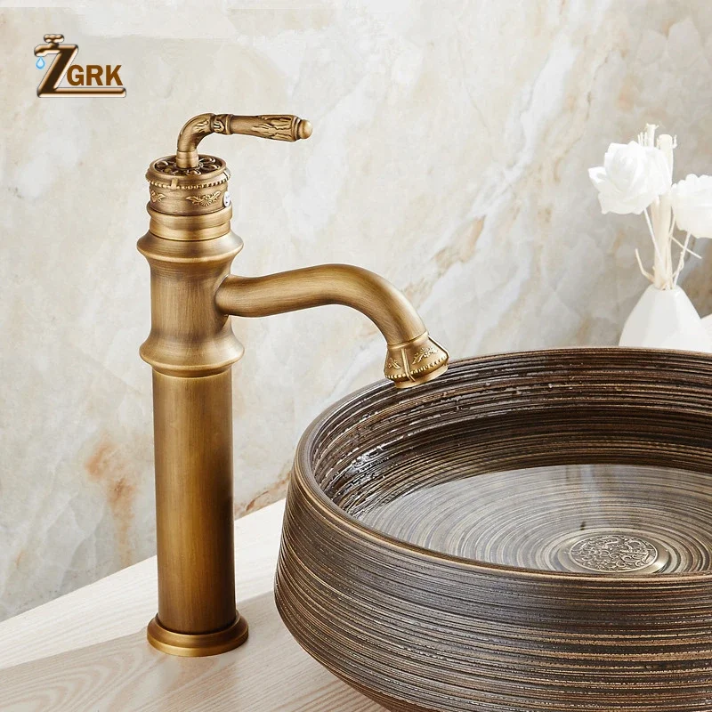 

ZGRK Basin Faucets Antique Brass Faucet Bathroom Single Handle Vintage Deck Mount Torneiras Hot Cold Bath Mixer Water Tap