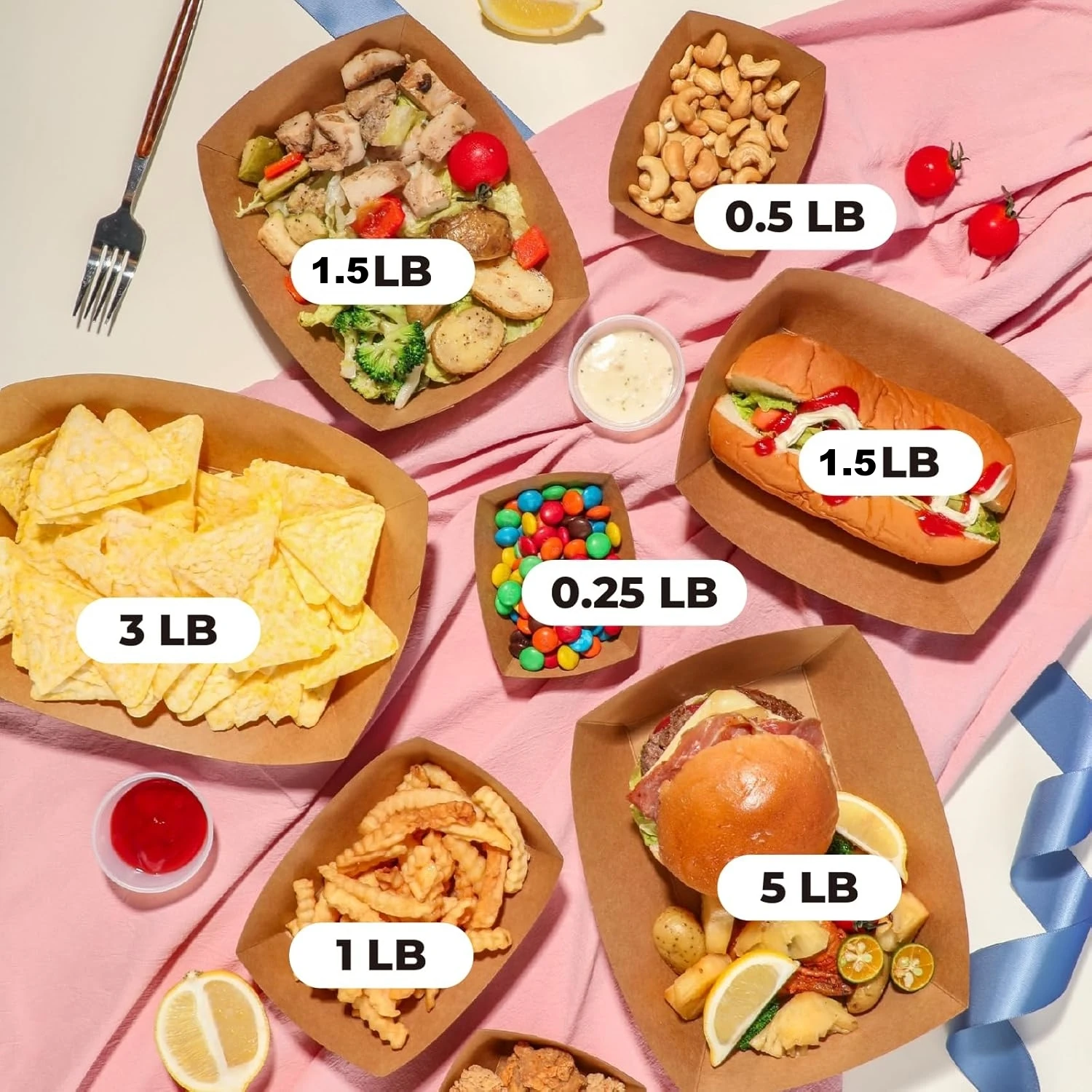 40 Pack 1.5 Lb Paper Food Trays, Mini Disposable Kraft Boat, Paper Food Serving Tray for Snack Dessert Taco Nacho Disposable Paper Boat, Serving Boats, Food Holder Trays for Snacks French Fries Nacho - view 4