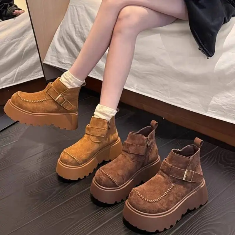 

Women Ankle Boots Flats Platform Shoes Suede Winter New Trend Casual Sneakers Fashion Snow Boots Walking Woman Botas Mujer