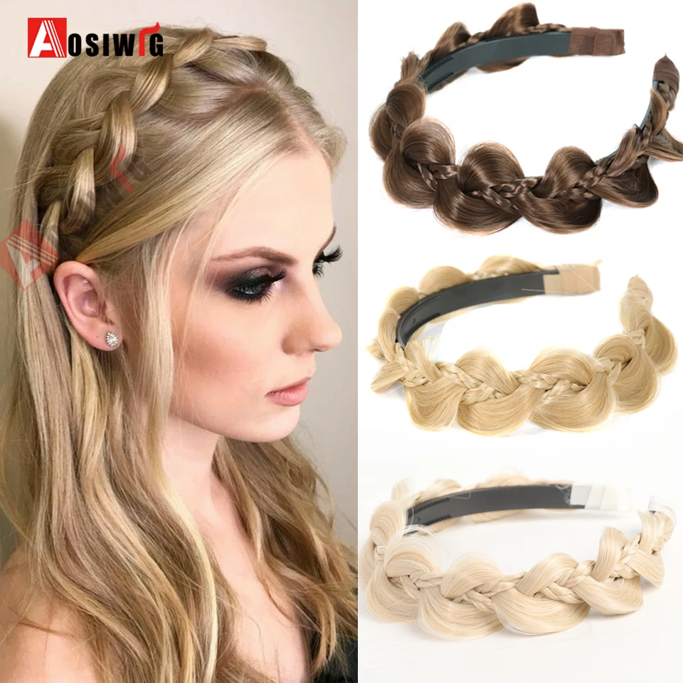 AOSI 1PC Synthetic Ladies Hair Wide Fishbone Braids Non-slip Headband Handmade Retro Headband Styling Headwear Accessories