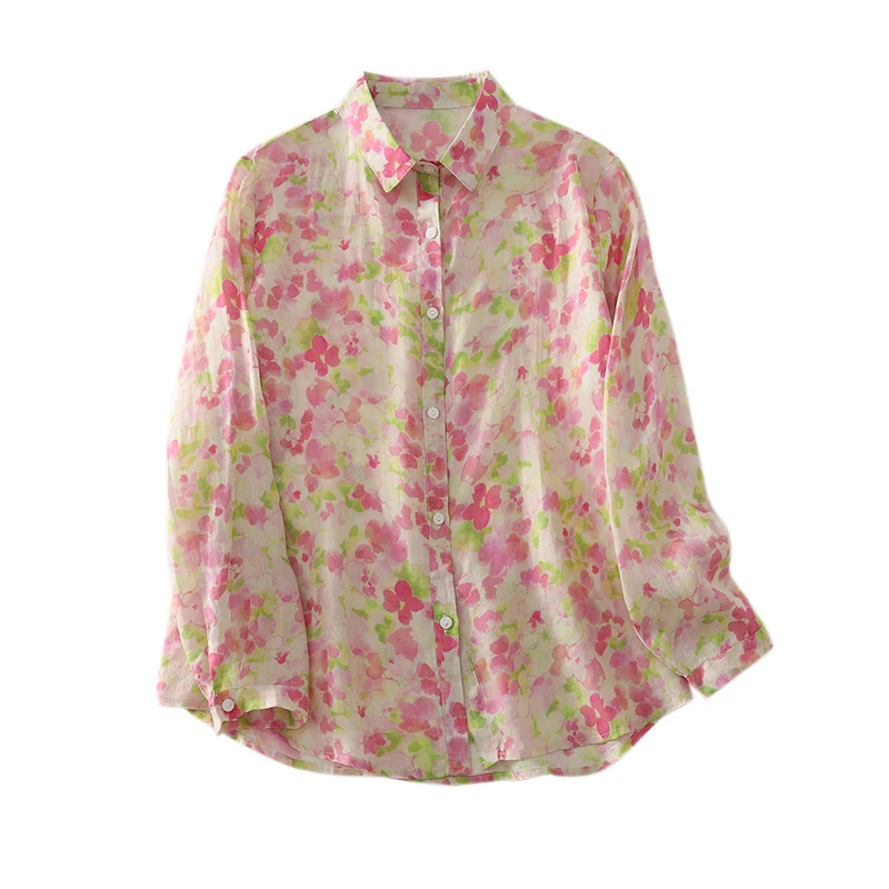 Quali Stampa floreale irt Donna Sottile Estate Lungo Sve Taglio dritto Classico Versatile Fibra di poliestere Top Summer Faion