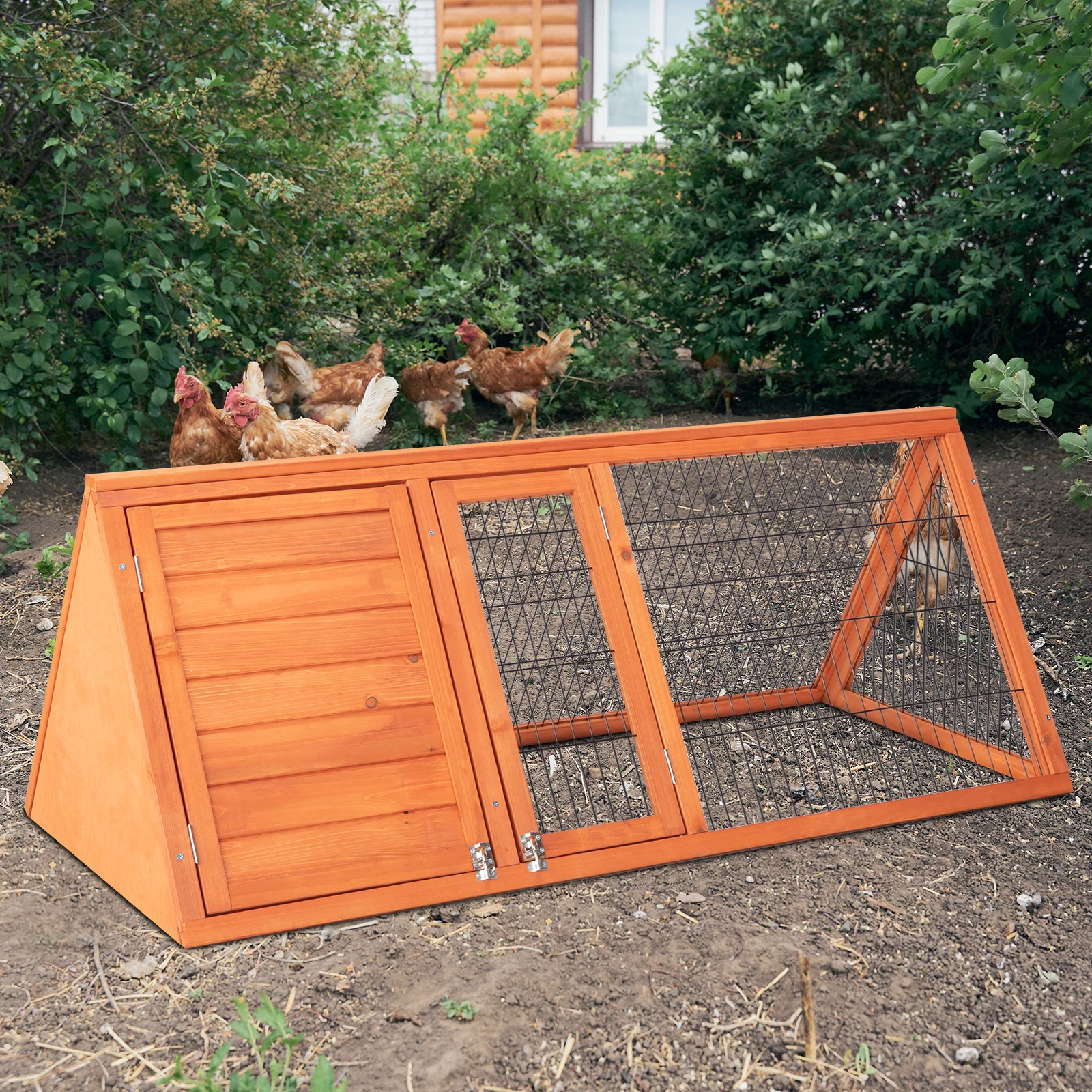 Wooden color cedar iron mesh 50 inch triangular chicken and rabbit cage