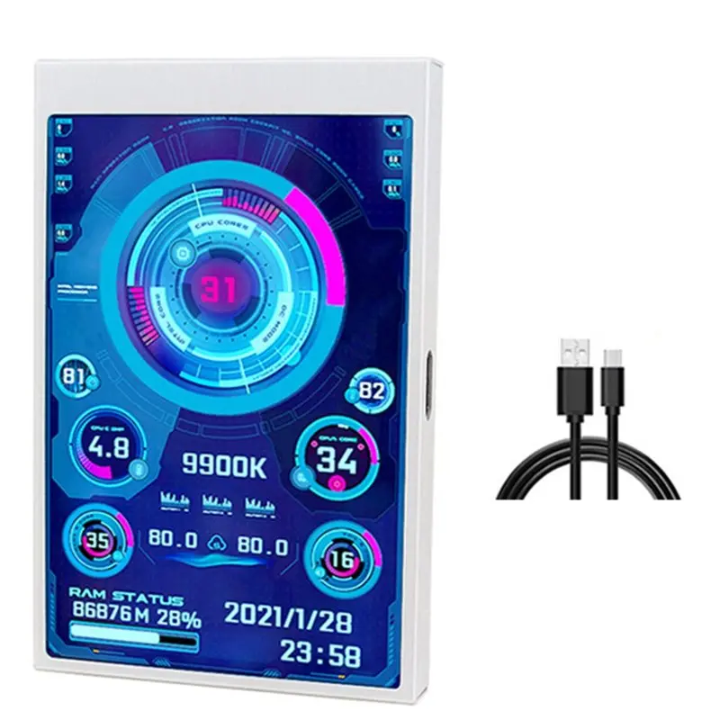 

Внешний IPS-монитор AED6-3.5 дюйма с Type-C для ПК: отображение данных CPU, GPU, RAM, HDD, 320x480, USB LCD-монитор