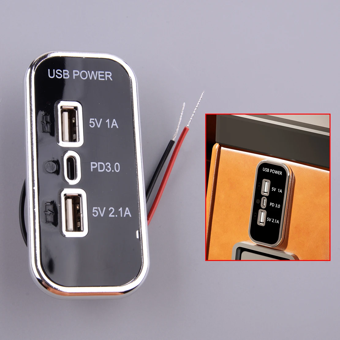 12-24V Dual USB & PD 3.0 Type-C 3 Ports Car RV Motorcycle Fast Charger Socket Power Outlet Fit For Buses Boats Marines