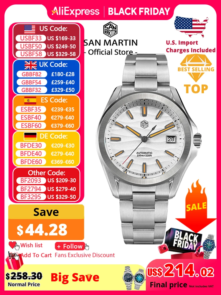 

San Martin 39 мм Gada модные мужские деловые часы оранжевые светящиеся NH35 автоматические механические деловые часы водонепроницаемые SN0129 Reloj