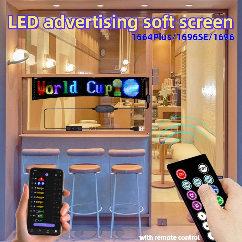 Led Flexible Car Advertising Screen APP Remote Waterproof LED Matrix Pixel Panel 5V USB DIY Pattern Graffiti Scrolling Text Bar