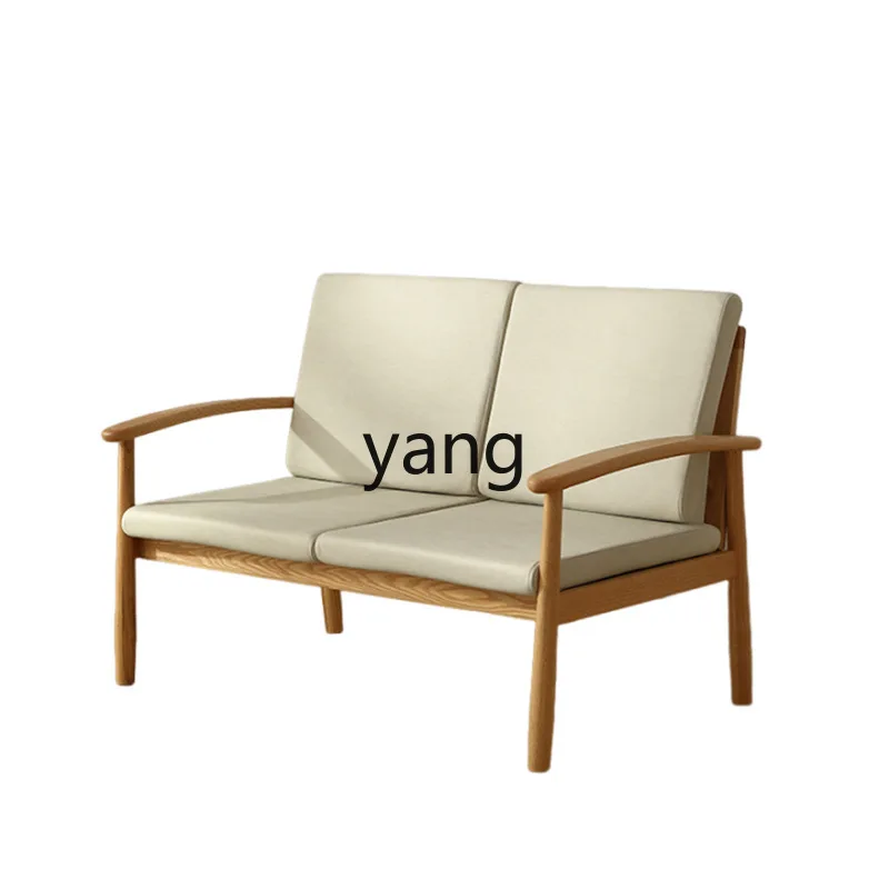 LMM solid wood sofa small apartment three-person furniture simple living room winter and summer dual-purpose fabric sofa
