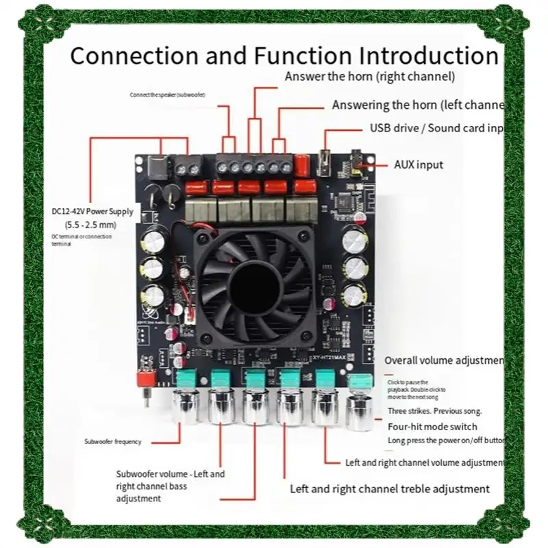 24시간 배송 HT21MAX 스피커 보드 200Wx2+ 400W 2.1 채널 고출력 블루투스 디지털 사운드 앰프 보드 서브우퍼 TPA