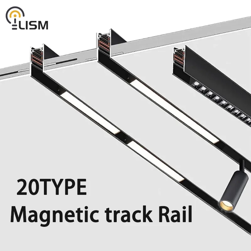 20Type Magnetic Track Light DC48V 1M/2M-Thick Thickened Aluminum Rail Black White Ceiling Embedded Plastering Surface Mounted
