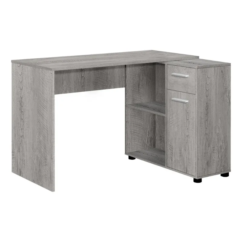 

Gray wood L-shaped computer and laptop desk Portable adjustable metal computer desk for bedrooms and hotels