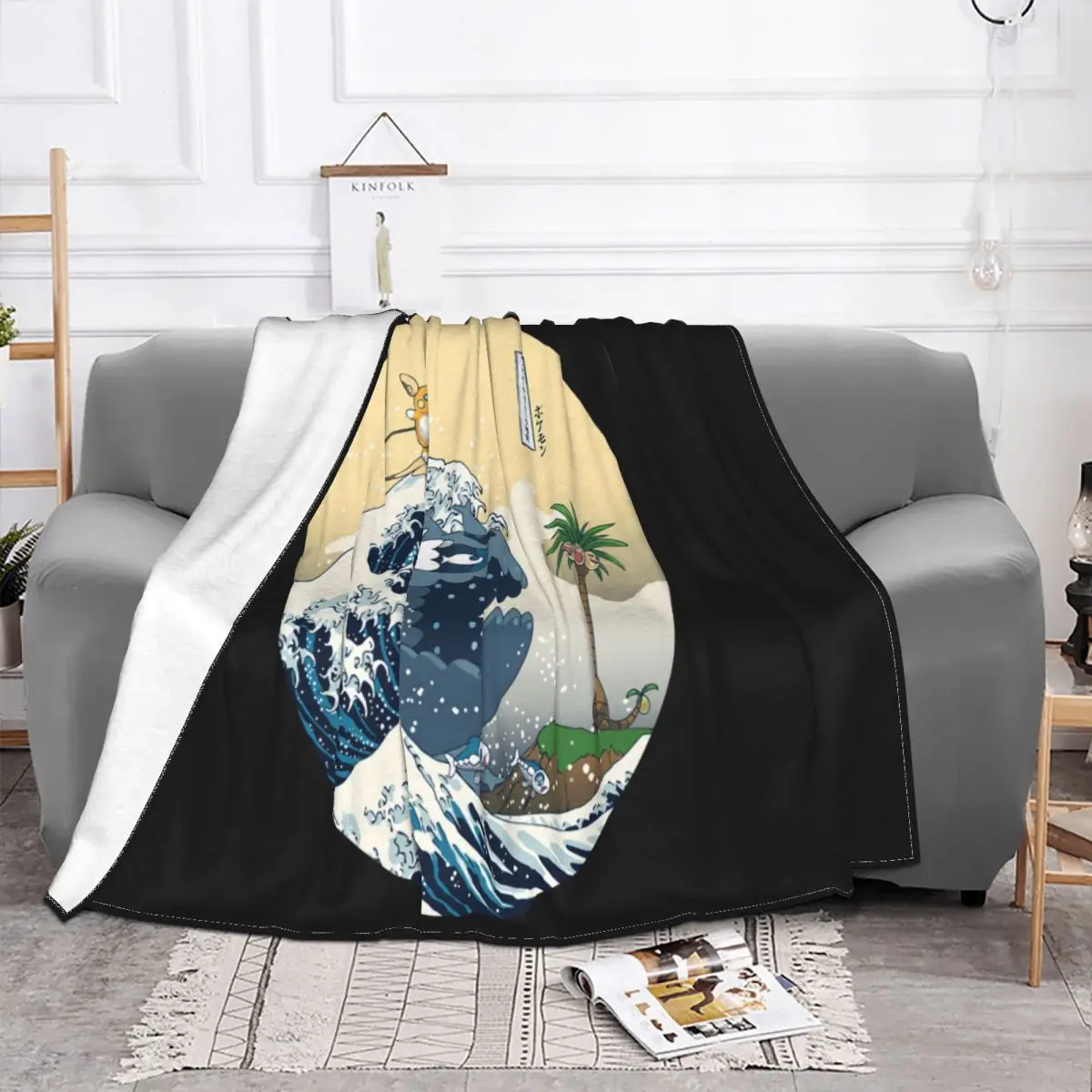 The Great Wave Off Sea Japan Anime WomenMen Cotton Top Harajuku Black Camisetas Hombre Throw Blanket