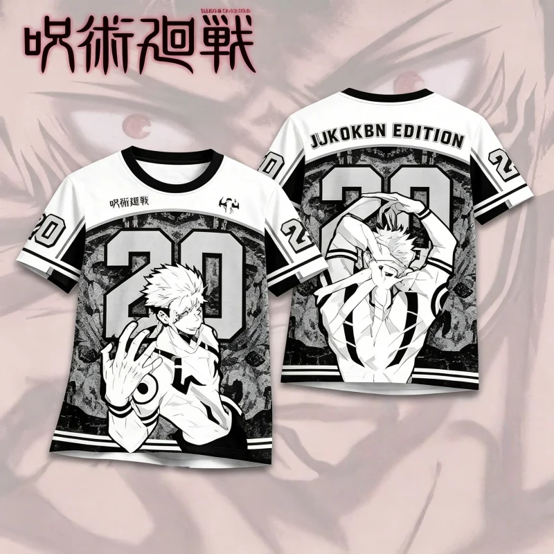 Camiseta de Béisbol Jujutsu Kaisen Gojo Satoru Número 20, para Hombre y Mujer, Vintage, Negra y Blanca, con Estampado de Anime, Manga Corta, Estilo Urbano