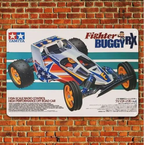 Metal Poster Vintage Rc Car Tin Sign Plaque Tamiya Fighter Buggy Rx Boxart