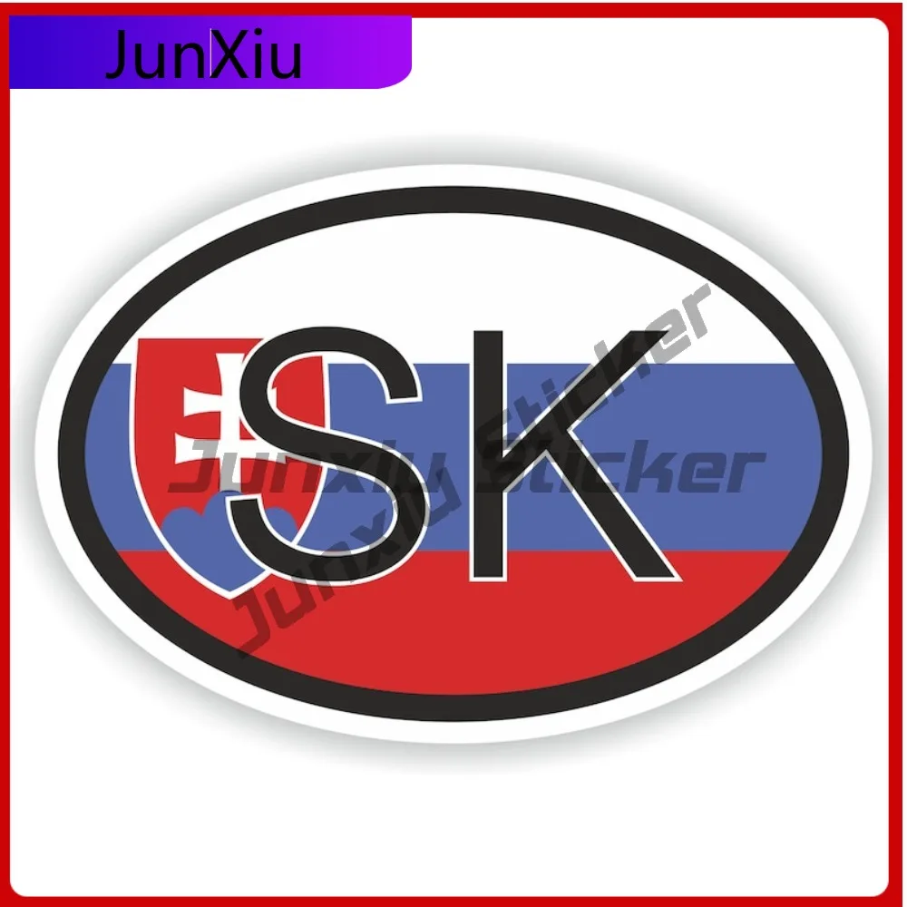 

Slovakia Oval Country Code Sk Flag National Emblem With White Border Sticker Vinyl Decals Cover Scratch Sticker For Car Decorati