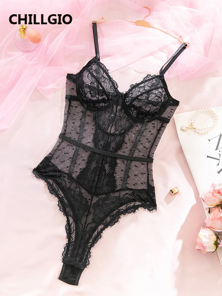 

CHILLGIO женские сексуальные кружевные комбинезоны с цветочным принтом в горошек, нижнее белье, эротический интимный комбинезон, тонкий комбинированный комбинезон с эффектом пуш-ап