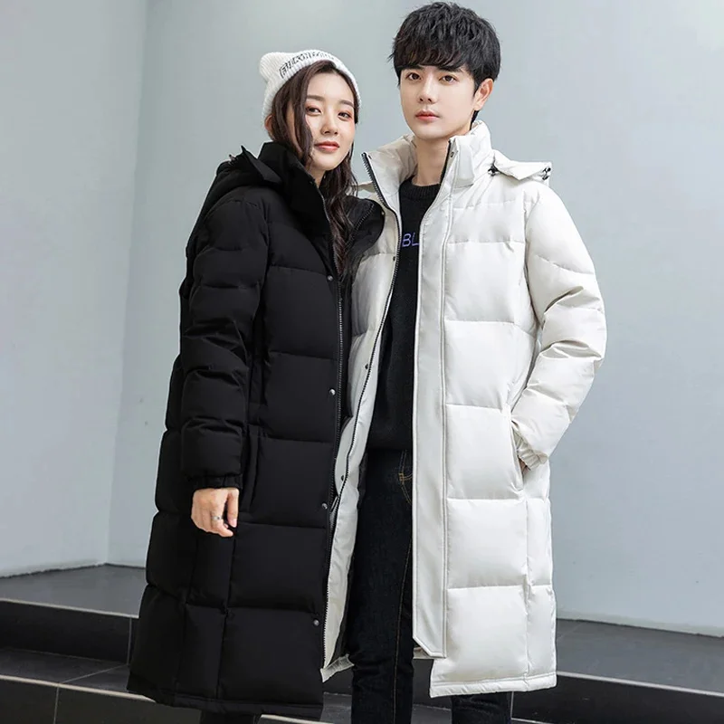 Fashion Winter Down Jacket Men 2025 Brand Warm Thicken White Coat Hooded Couples Long Parkas Loose Duck Coats