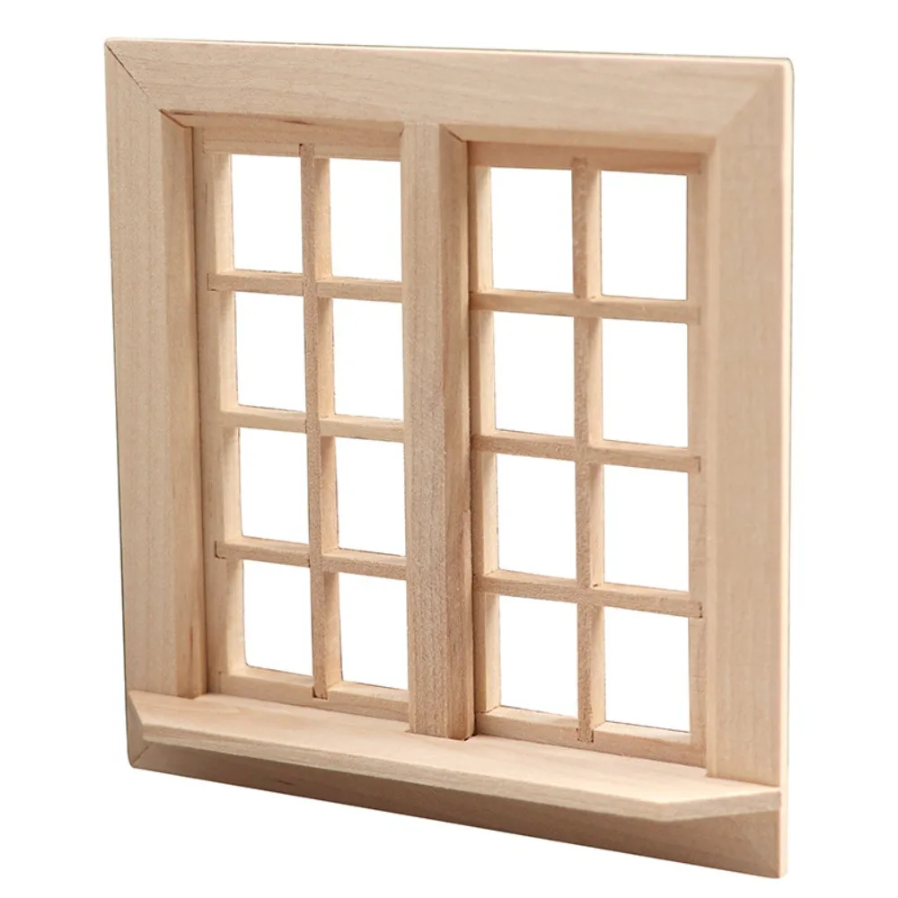 1:12 Doll House Accessories Dollhouse Window Model Wooden 16 Grids Square Windows Model DIY Assembly Dollhouse Miniature Door