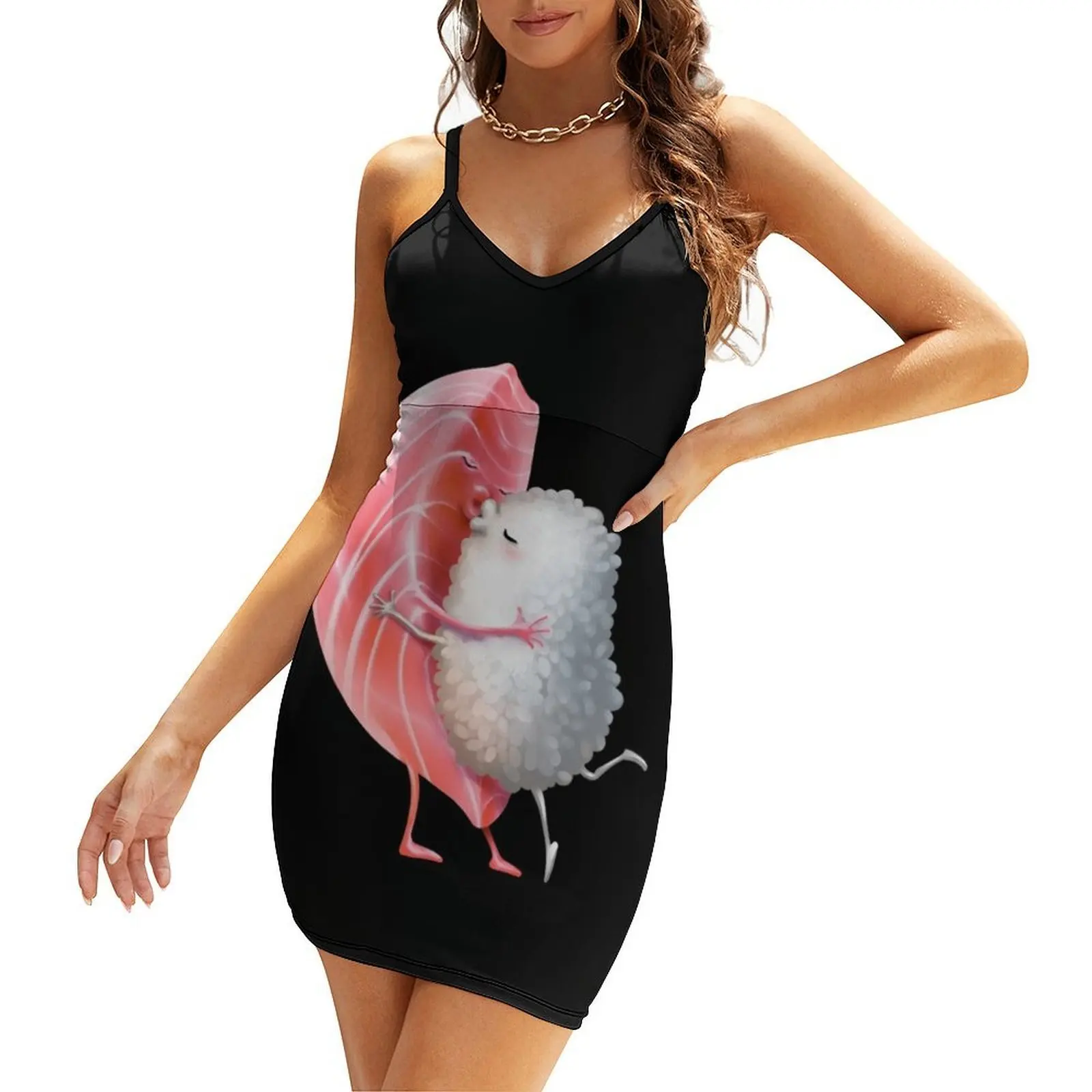 

Romantic Maguro Sushi Hug and Kiss Sling Dress Female dress Women's evening dress Clothing