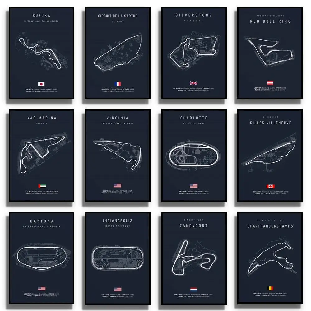 F Car Race Route Canvas Art Poster Framed Wall Decor with Mirror Effect  Perfect Home Decoration Gift