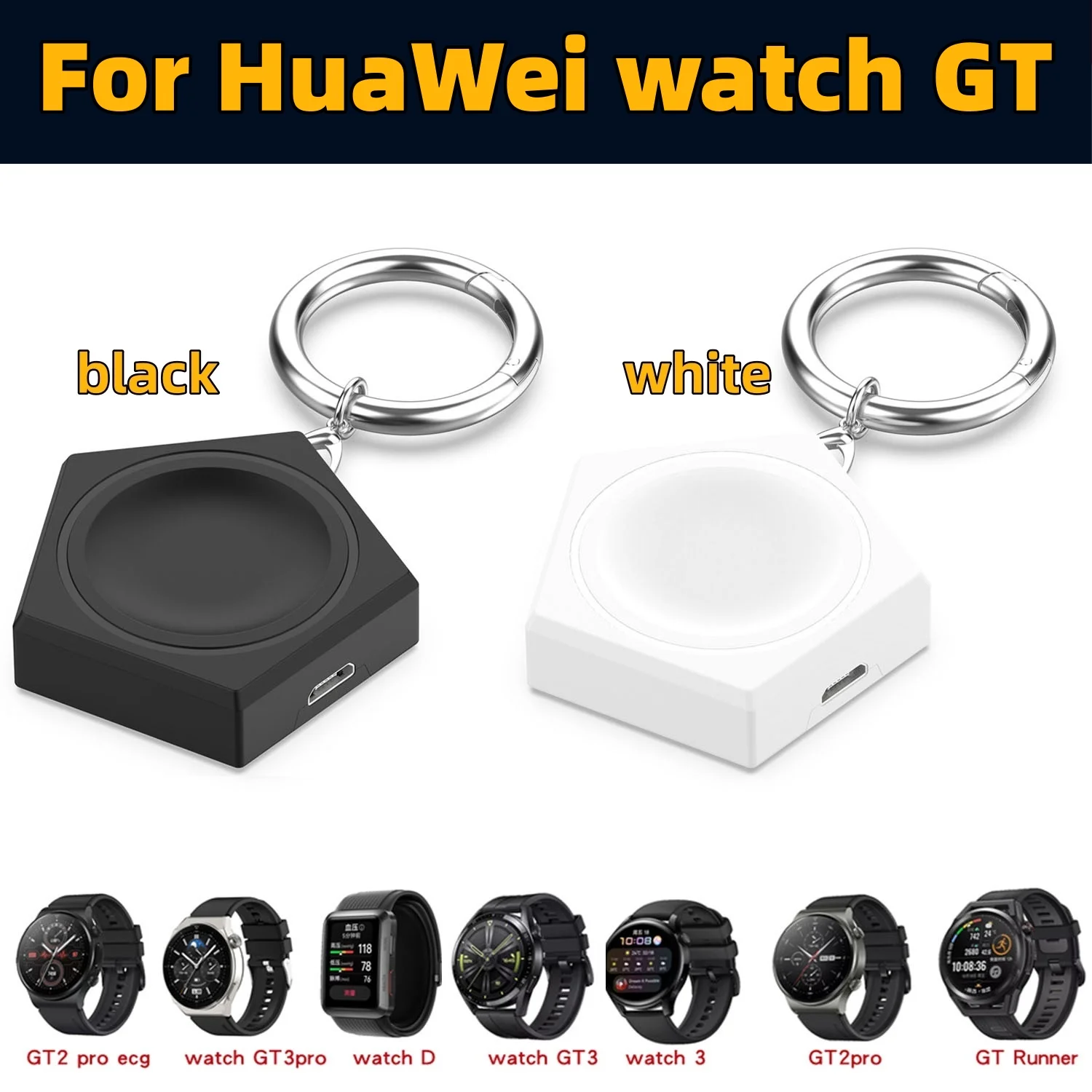 Portable Magnetic Charger with Keychain for Huawei Watch GT Series (Type-C/Micro USB)