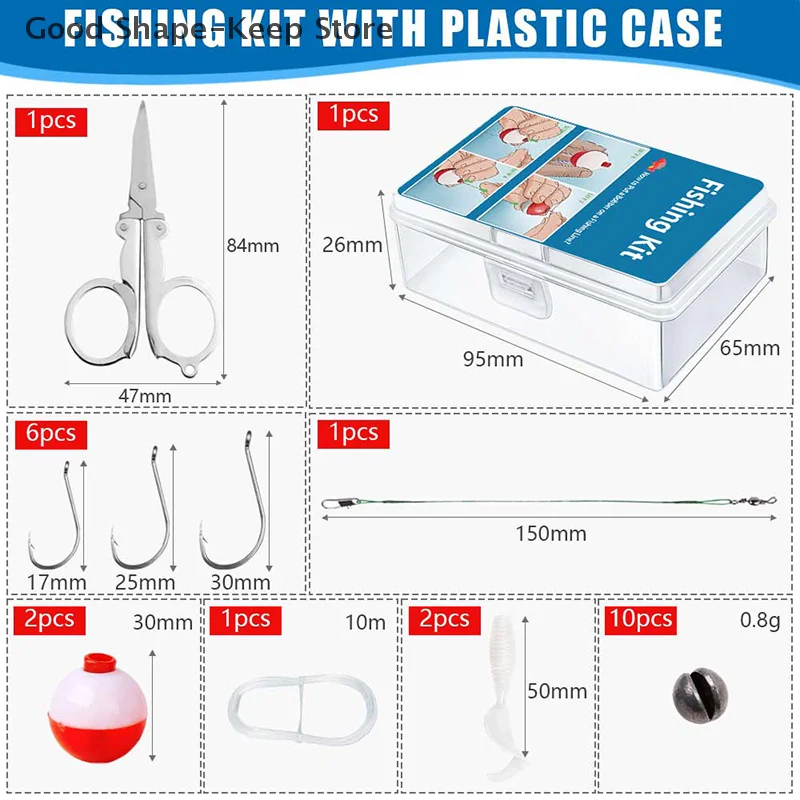 24Pcs Emergency Fishing Kit Portable Mini Tackle Box with Cutters Floats Sinkers for Bass Kayak Fishing Tackle view 6