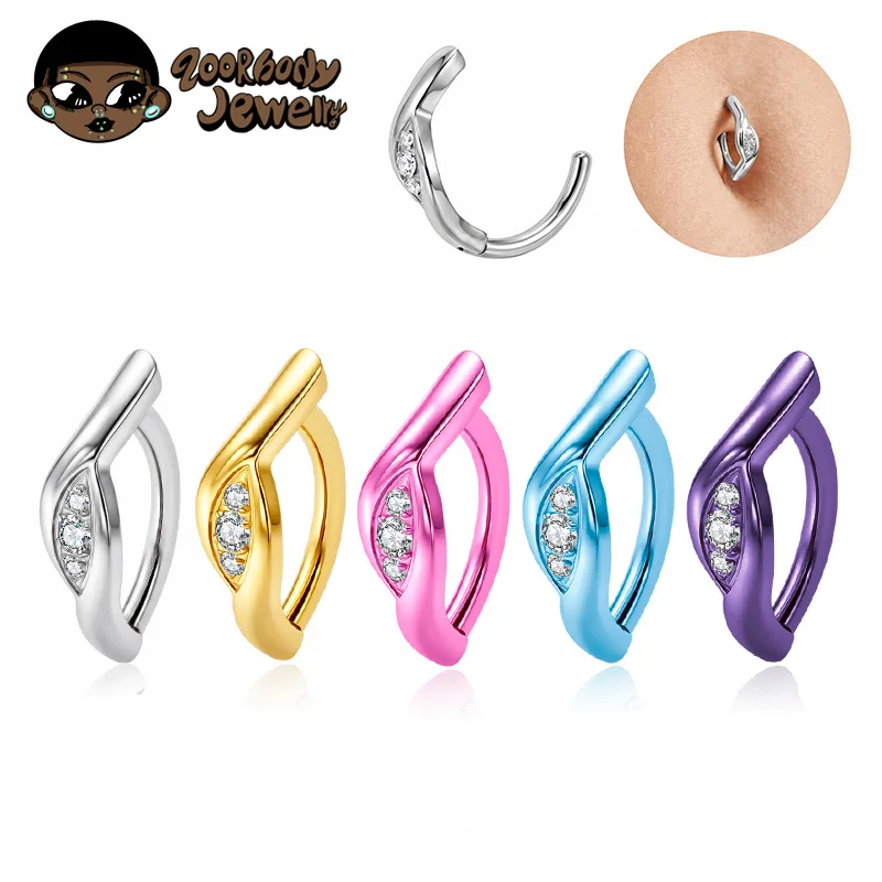 ZOOR ASTM F136 TItanium Curve Essence Sparkle Curved Bar Belly Piercing 14G Hinged Clicker Sexy Navel Barbell Rings 2026 New