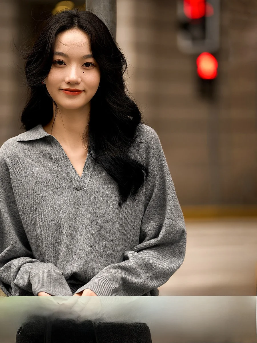 

Модный простой вязаный свитер с воротником из шерсти и кашемира с длинными рукавами для женщин, премиум-класса, от Xhange Ladies