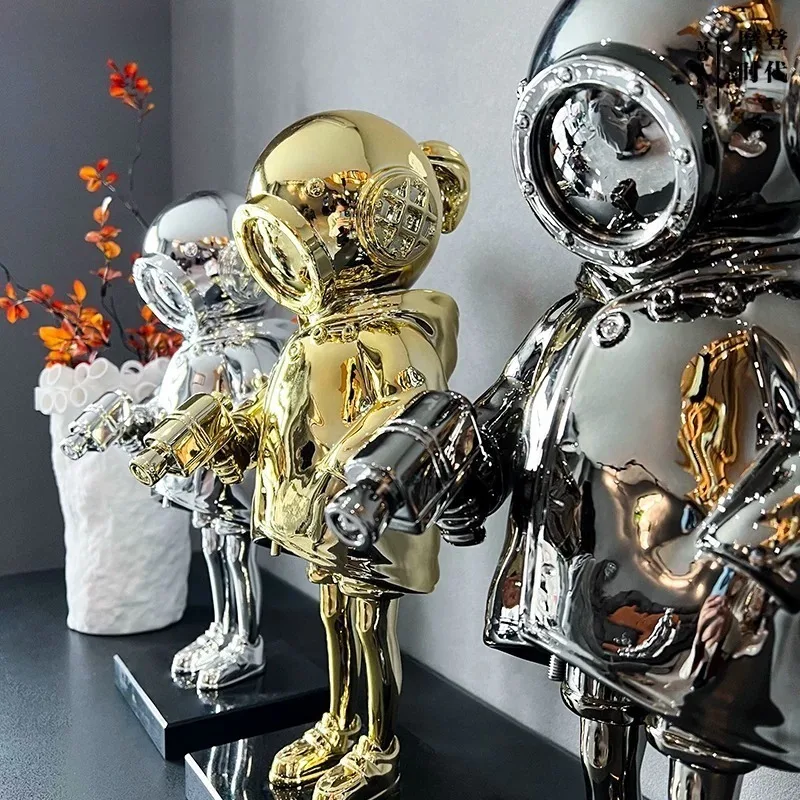 Electroplated Diver Boy Sculpture Resin Figurine Gold Silver Explorer Statue Luxury Desktop Ornament Living Room Home Decor Art