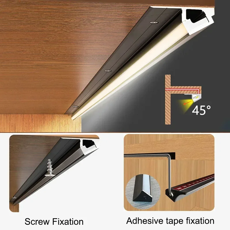 ไฟตู้ LED แบบหรี่แสงได้โคมไฟตู้หนังสือแบบบางไฟ LED 45องศาสำหรับตู้ชั้นวางของในห้องครัวบาร์เชิงเส้น12V