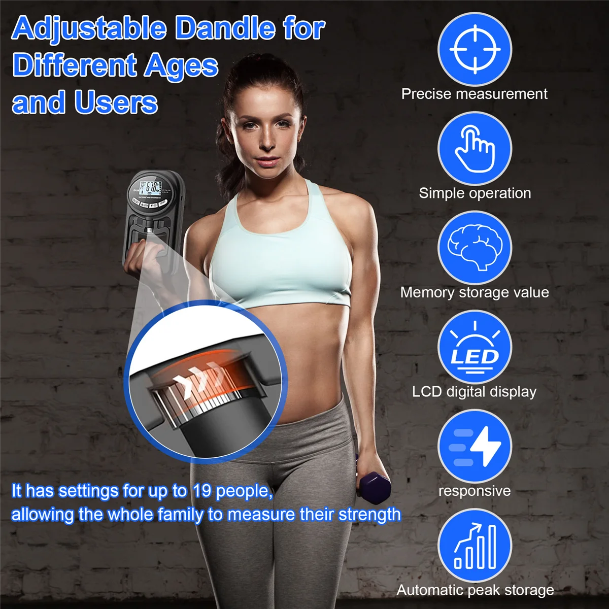 Dinamómetro de mano de 265 libras/120kg, entrenador de fuerza de agarre, probador electrónico de fuerza de agarre, fortalecedor de agarre, negro